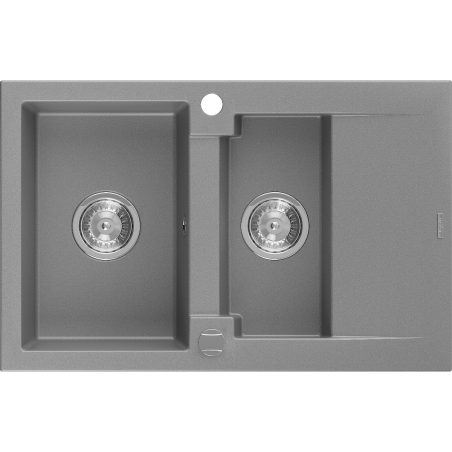 Mexen Gaspar zlewozmywak granitowy 1,5-komorowy z ociekaczem 737 x 475 mm, szary, syfon chrom - 6507731505-71