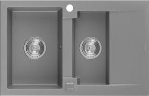 Mexen Gaspar Granitspüle 1,5-Becken mit Abtropffläche 737 x 475 mm, grau, Siphon Chrom - 6507731505-71
