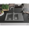 Mexen Gaspar granieten spoelbak 1,5-komorige met afdruiprek 737 x 475 mm, grijs, sifon chroom - 6507731505-71