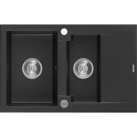Mexen Gaspar Granitspüle 1,5-Zoll mit Abtropffläche 737 x 475 mm, schwarz/silberner Metallic, Siphon Chrom - 6507731505-73