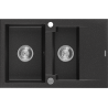 Mexen Gaspar granieten gootsteen 1,5-kamer met afdruiprek 737 x 475 mm, zwart/zilver metallic, chrom sifon - 6507731505-73