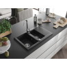 Mexen Gaspar évier en granit 1,5 bac avec égouttoir 737 x 475 mm, noir / métal argenté, siphon chromé - 6507731505-73