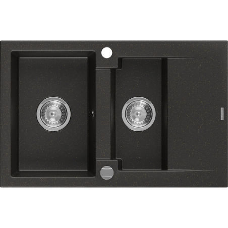 Mexen Gaspar évier en granit 1,5 bac avec égouttoir 737 x 475 mm, noir/métallisé doré, siphon chromé - 6507731505-75