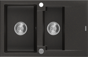 Mexen Gaspar lavello in granito 1,5 vasca con scolapiatti 737 x 475 mm, nero/oro metallizzato, sifone cromato - 6507731505-75