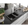 Mexen Gaspar Granitni sudoper 1,5-komorni s ocjednim dijelom 737 x 475 mm, crni/zlatni metalik, kromirani sifon - 6507731505-75