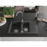 Mexen Gaspar Granitspüle 1,5 Kammern mit Abtropffläche 737 x 475 mm, schwarz gesprenkelt, Siphon chrom - 6507731505-76