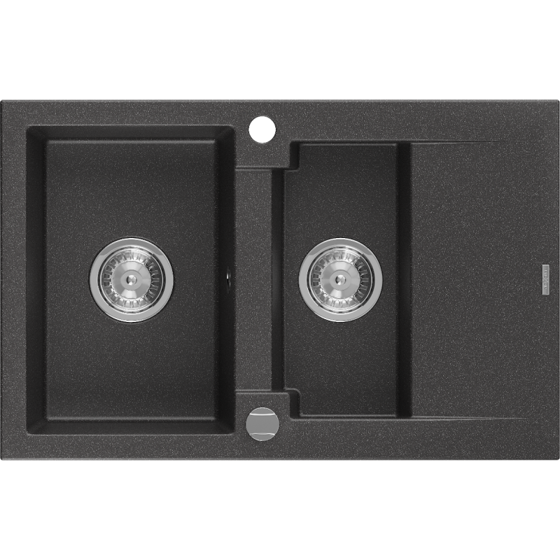Mexen Gaspar lavello in granito 1,5 vasche con scolapiatti 737 x 475 mm, nero punteggiato, sifone cromato - 6507731505-76