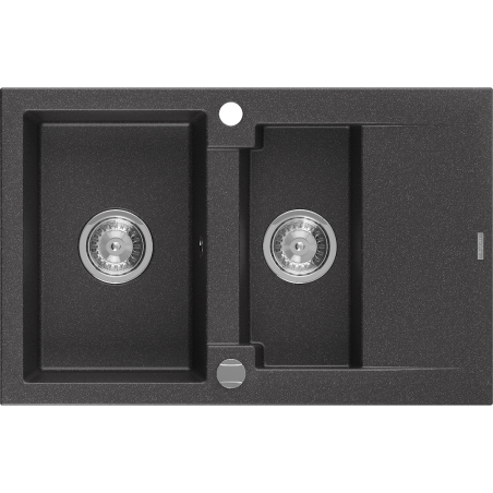 Mexen Gaspar évier en granit 1,5 bac avec égouttoir 737 x 475 mm, noir moucheté, siphon chromé - 6507731505-76