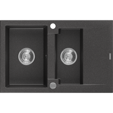 Mexen Gaspar fregadero de granito de 1,5 senos con escurridor 737 x 475 mm, negro moteado, sifón cromado - 6507731505-76