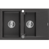 Mexen Gaspar fregadero de granito de 1,5 senos con escurridor 737 x 475 mm, negro moteado, sifón cromado - 6507731505-76