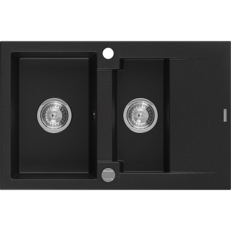 Mexen Gaspar fregadero de granito de 1,5 senos con escurridor 737 x 475 mm, negro, sifón cromo - 6507731505-77