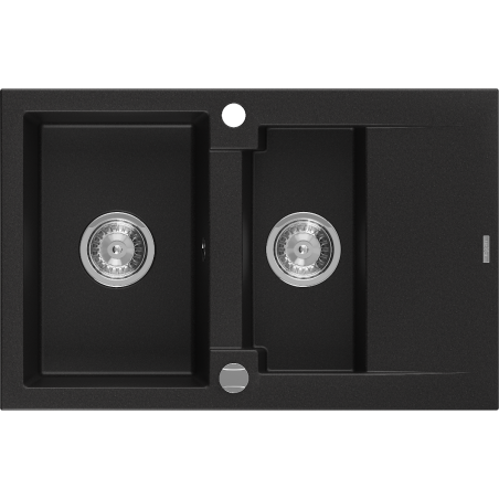 Mexen Gaspar Granitspüle 1,5-Becken mit Abtropffläche 737 x 475 mm, schwarz, Siphon Chrom - 6507731505-77