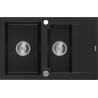 Mexen Gaspar 1.5-bowl granite sink with drainer 737 x 475 mm, black, chrome siphon - 6507731505-77