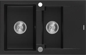 Mexen Gaspar Granitspüle 1,5-Becken mit Abtropffläche 737 x 475 mm, schwarz, Siphon Chrom - 6507731505-77