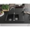 Mexen Gaspar Granitspüle 1,5-Becken mit Abtropffläche 737 x 475 mm, schwarz, Siphon Chrom - 6507731505-77