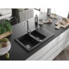 Mexen Gaspar Granitspüle 1,5-Becken mit Abtropffläche 737 x 475 mm, schwarz, Siphon Chrom - 6507731505-77