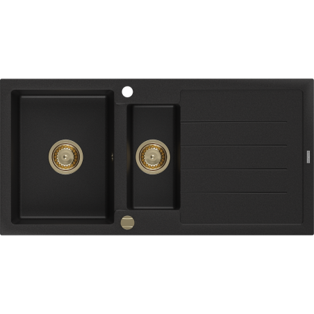 Mexen Andres Granitspüle 1,5-Becken mit Abtropffläche 1000 x 500 mm schwarz, Siphon gold - 6515101510-77-G