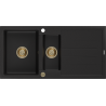 Mexen Andres Granitspüle 1,5-Becken mit Abtropffläche 1000 x 500 mm schwarz, Siphon gold - 6515101510-77-G