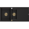 Mexen Andres Granitspüle 1,5-beckig mit Abtropffläche 1000 x 500 mm schwarz, Siphon gold - 6515101510-77-G
