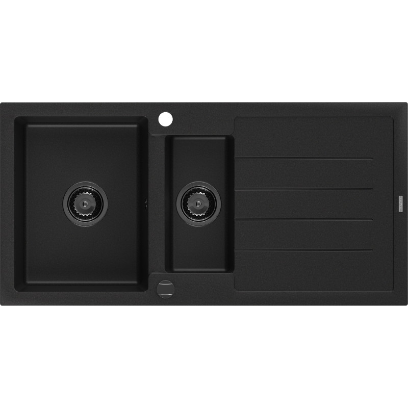 Mexen Andres granieten spoelbak 1,5-komoren met afdruiprek 1000 x 500 mm zwart, zwarte sifon - 6515101510-77-B
