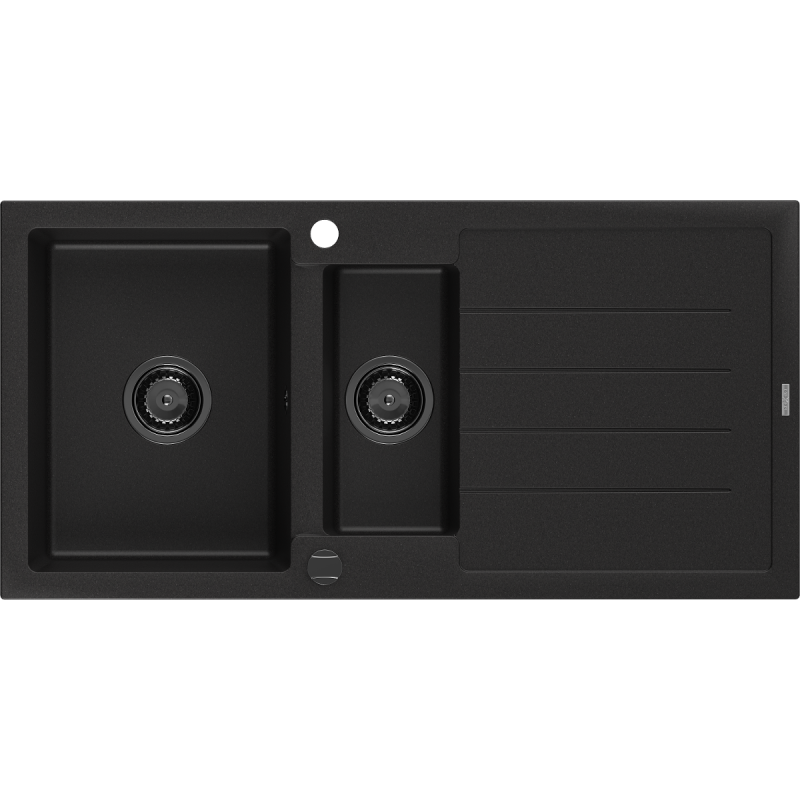 Mexen Andres Granitspüle 1,5-Becken mit Abtropffläche 1000 x 500 mm schwarz, Siphon schwarz - 6515101510-77-B