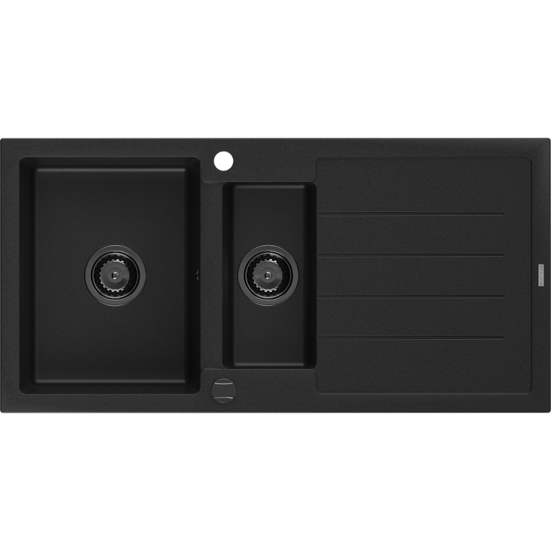 Mexen Andres lavello in granito 1,5 vasca con sgocciolatoio 1000 x 500 mm nero, sifone nero - 6515101510-77-B
