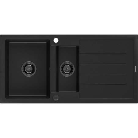 Mexen Andres fregadero de granito 1,5 cubetas con escurridor 1000 x 500 mm negro, sifón negro - 6515101510-77-B