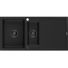Mexen Andres Granitspüle 1,5-Becken mit Abtropffläche 1000 x 500 mm schwarz, Siphon schwarz - 6515101510-77-B