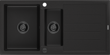 Mexen Andres lavello in granito 1,5 vasca con sgocciolatoio 1000 x 500 mm nero, sifone nero - 6515101510-77-B