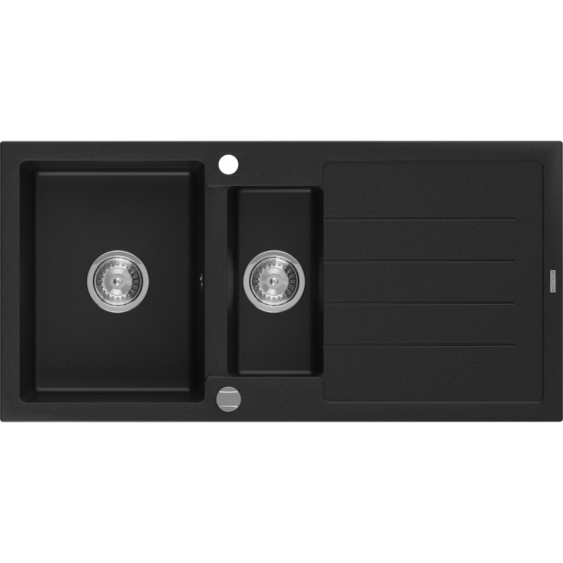 Mexen Andres granitische spoelbak 1,5-vaks met afdruiprek 1000 x 500 mm, zwart, chromen sifon - 6515101510-77