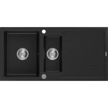 Mexen Andres évier en granit 1,5 bac avec égouttoir 1000 x 500 mm, noir, siphon chromé - 6515101510-77