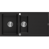 Mexen Andres granieten spoelbak 1,5-komor met afdruiprek 1000 x 500 mm, zwart, sifon chroom - 6515101510-77