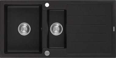Mexen Andres fregadero de granito de 1,5 senos con escurridor 1000 x 500 mm, negro, sifón cromo - 6515101510-77