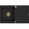 Mexen Bruno évier en granit 1 bac avec égouttoir 795 x 495 mm, noir, siphon doré - 6513791010-77-G