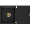 Mexen Bruno granitische spoelbak met 1 bak en afdruiprek 795 x 495 mm, zwart, gouden sifon - 6513791010-77-G