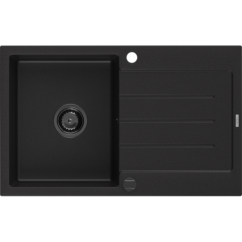 Mexen Bruno Granitspüle 1-beckig mit Abtropffläche 795 x 495 mm, schwarz, schwarzer Siphon - 6513791010-77-B