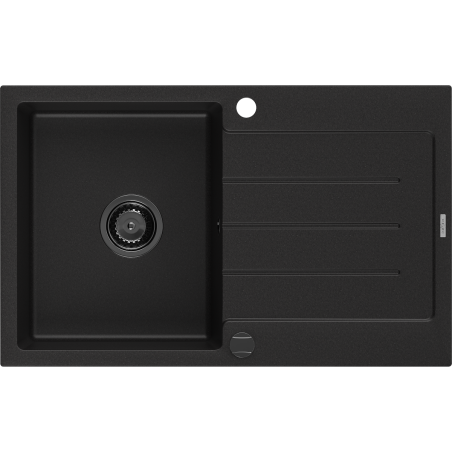 Mexen Bruno Granitspüle 1-beckig mit Abtropffläche 795 x 495 mm, schwarz, schwarzer Siphon - 6513791010-77-B