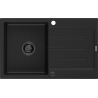 Mexen Bruno Granitspüle, 1-Becken mit Abtropffläche, 795 x 495 mm, schwarz, schwarzer Siphon - 6513791010-77-B