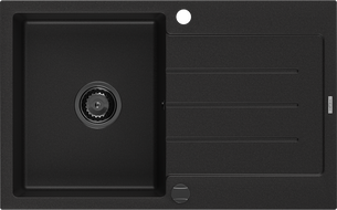 Mexen Bruno évier en granit 1 bac avec égouttoir 795 x 495 mm, noir, siphon noir - 6513791010-77-B