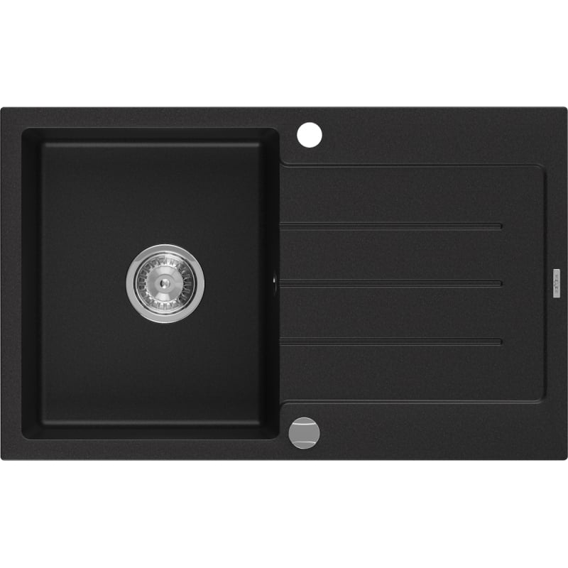 Mexen Bruno graniidist köögivalamu ühekohaline äravoolualaga 795 x 495 mm, must, kroom sifoon - 6513791010-77