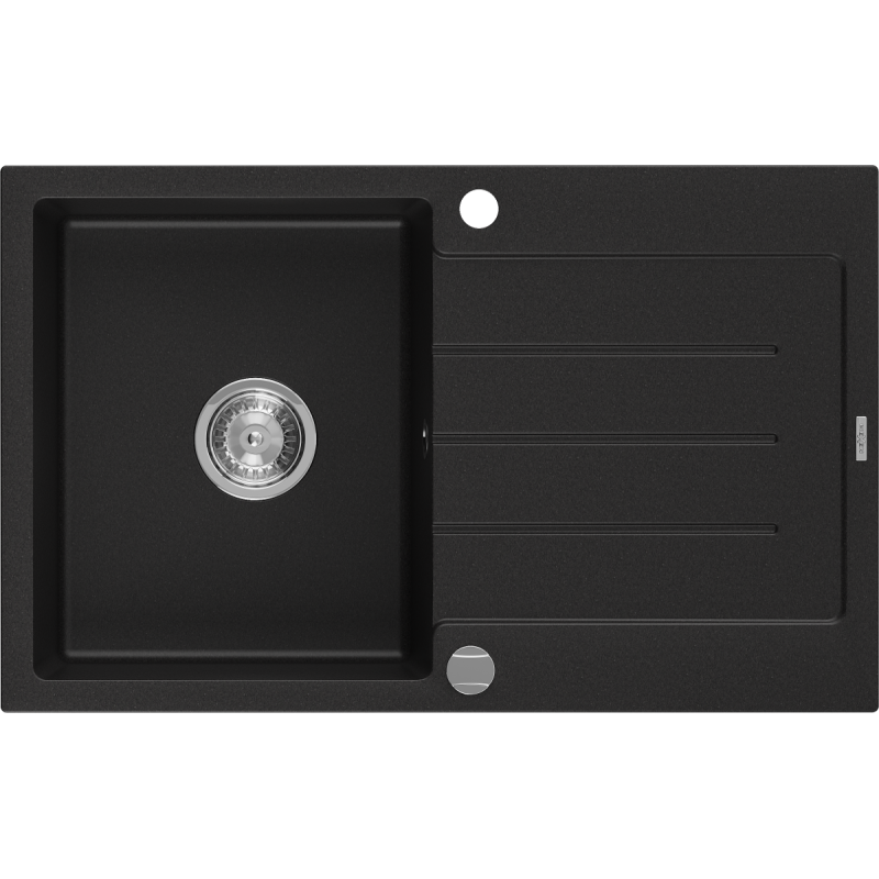 Mexen Bruno lavello in granito a 1 vasca con sgocciolatoio 795 x 495 mm, nero, sifone cromato - 6513791010-77