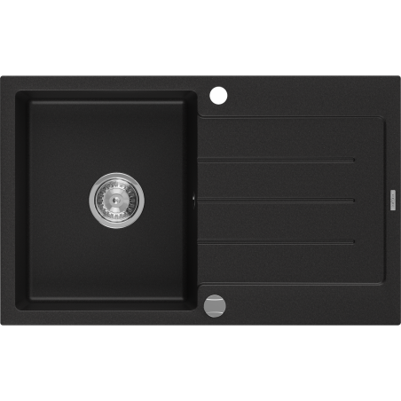 Mexen Bruno fregadero de granito de 1 cubeta con escurridor 795 x 495 mm, negro, sifón cromado - 6513791010-77