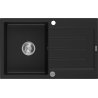 Mexen Bruno fregadero de granito de 1 cubeta con escurridor 795 x 495 mm, negro, sifón cromado - 6513791010-77