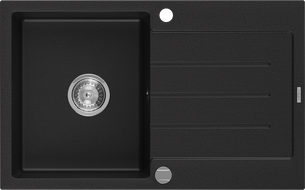Mexen Bruno fregadero de granito de 1 cubeta con escurridor 795 x 495 mm, negro, sifón cromado - 6513791010-77
