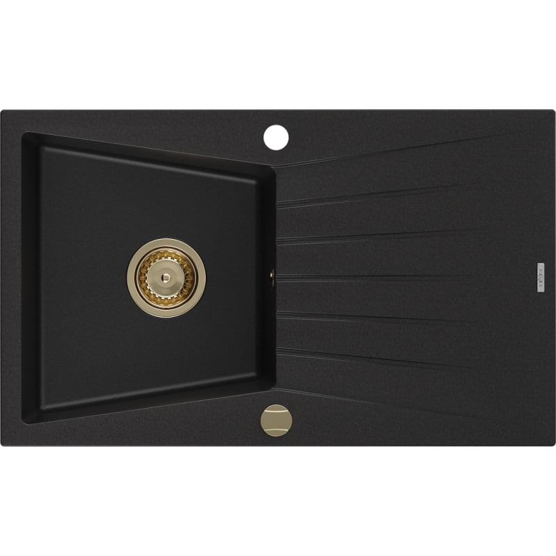 Mexen Cesar granitni sudoper s 1 komorom s ocjednikom 775 x 470 mm, crni, sifon zlatni - 6514771010-77-G