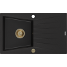 Mexen Cesar évier en granit 1 bac avec égouttoir 775 x 470 mm, noir, siphon doré - 6514771010-77-G