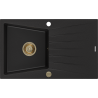 Mexen Cesar zlewozmywak granitowy 1-komorowy z ociekaczem 775 x 470 mm, czarny, syfon złoty - 6514771010-77-G