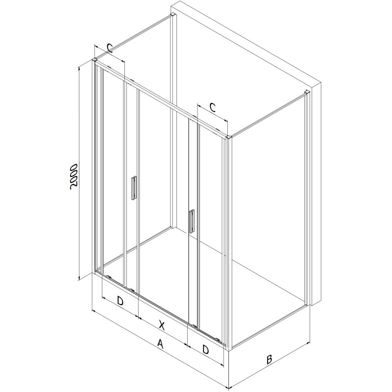 Mexen Exo-S Duo 3S kabina prysznicowa 3-ścienna rozsuwana 190 x 85 cm, transparent, złota - 8152-190-085-50-00-3S