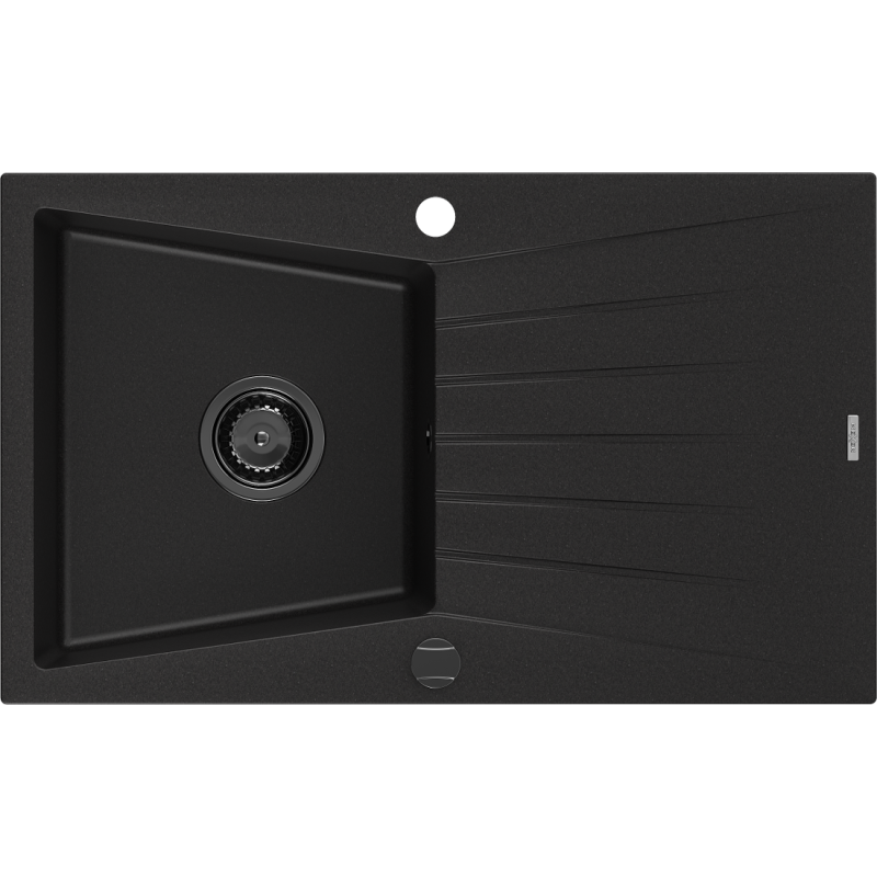 Mexen Cesar fregadero de granito de 1 cubeta con escurridor 775 x 470 mm, negro, sifón negro - 6514771010-77-B