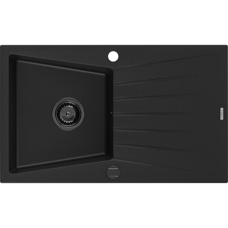 Mexen Cesar fregadero de granito de 1 seno con escurridor 775 x 470 mm, negro, sifón negro - 6514771010-77-B